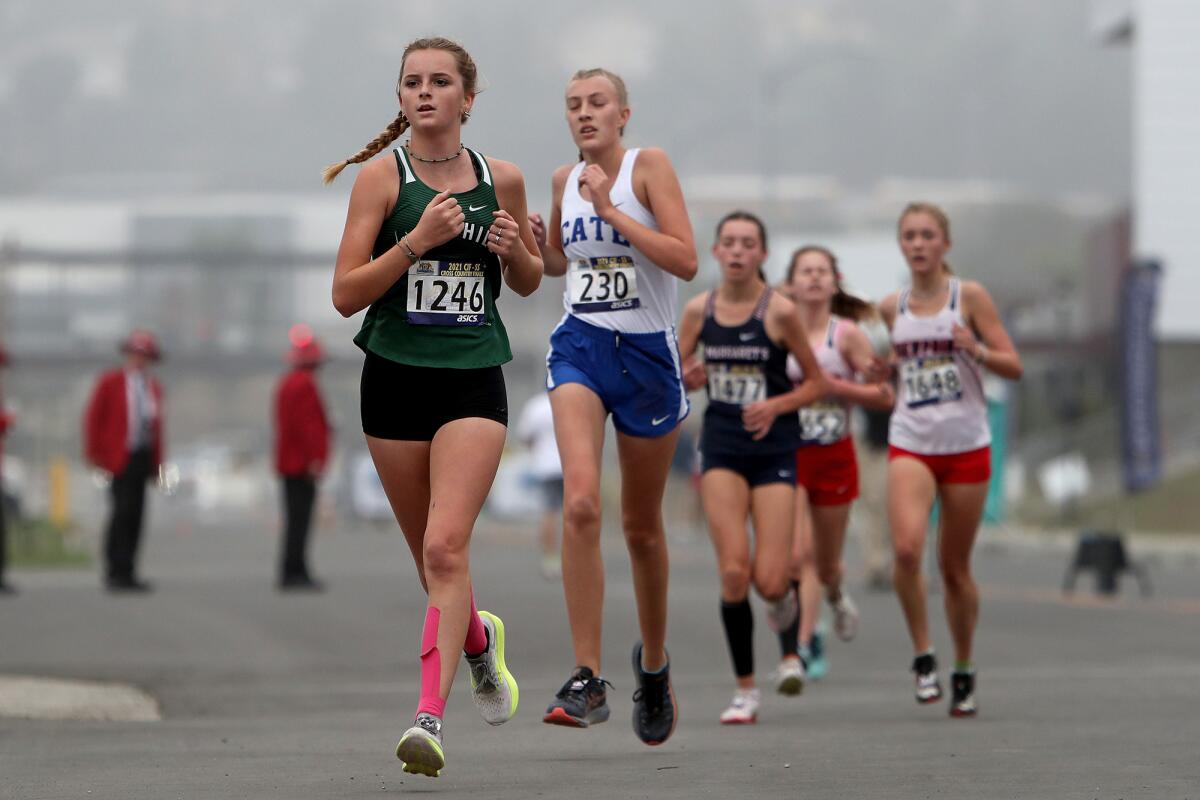 Sage Hill sophomore Ryann Langdale (1246) runs in the Division 5 girls' race.