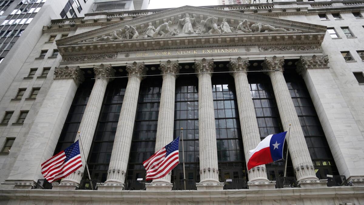 The state flag of Texas flies outside the New York Stock Exchange on Aug. 29, 2017, to show support in the wake of Hurricane Harvey.