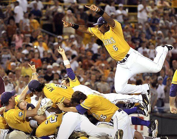 LSU baseball team celebrates