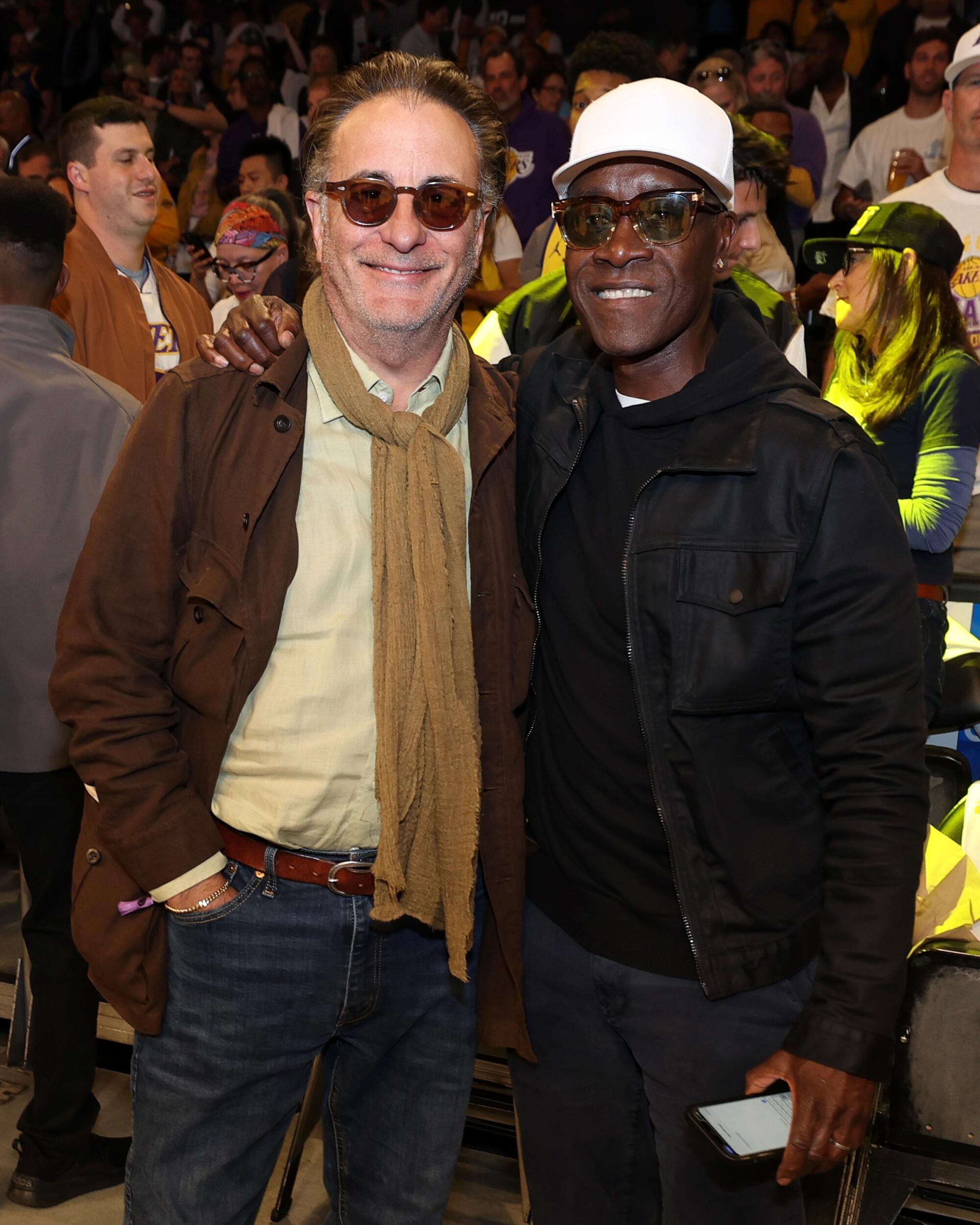 Actors Andy Garcia and Don Cheadle poses for a photo during Game 3 of the Western Conference Semi-Finals.