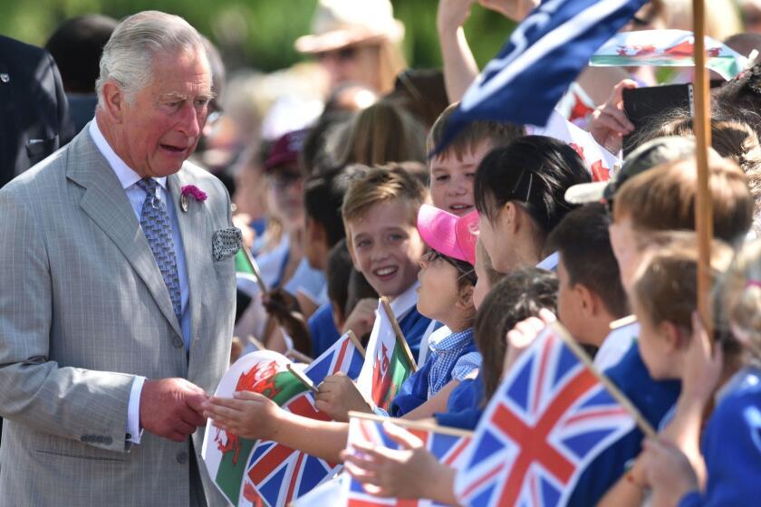 Mandatory Credit: Photo by NEIL MUNNS/EPA-EFE/REX (10327132b) Britain's Charles, Prince of Wales (L) meets members of the public during a visit to Victoria Park in Swansea, Wales, Britain, 03 July 2019, as part of the 50 years celebrations of his investiture as the Prince of Wales and the 50th anniversary of Swansea's City status. 50th anniversary of investiture as Prince of Wales, Swansea, United Kingdom - 03 Jul 2019 ** Usable by LA, CT and MoD ONLY **