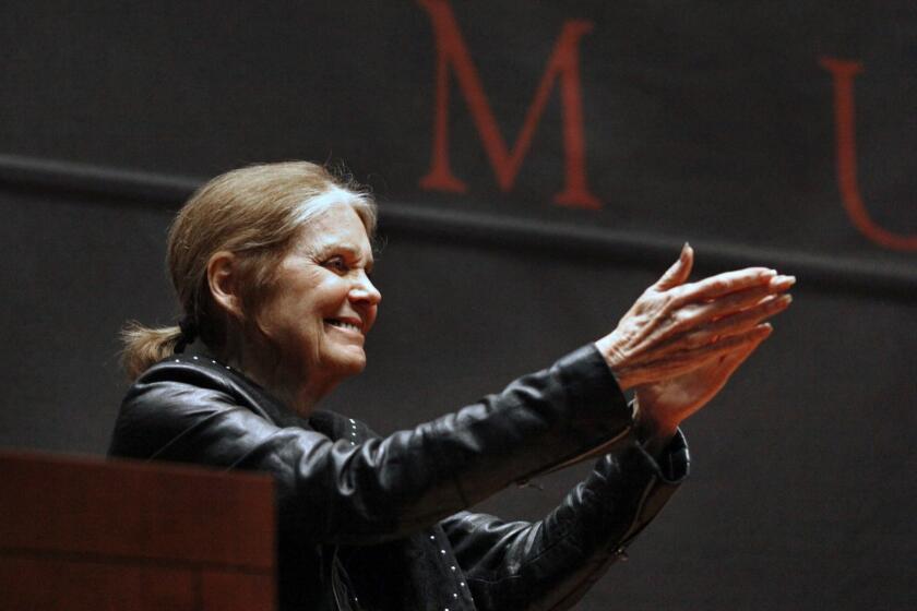 Gloria Steinem, greets an overflow audience at the Bowers Museum in Santa Ana. The presentation featured Steinem in conversation with Ann Friedman, journalist and co-host of the podcast Call Your Girlfriend. PHOTO BY CHRISTINE COTTER/CONTRIBUTING PHOTOGRAPHER