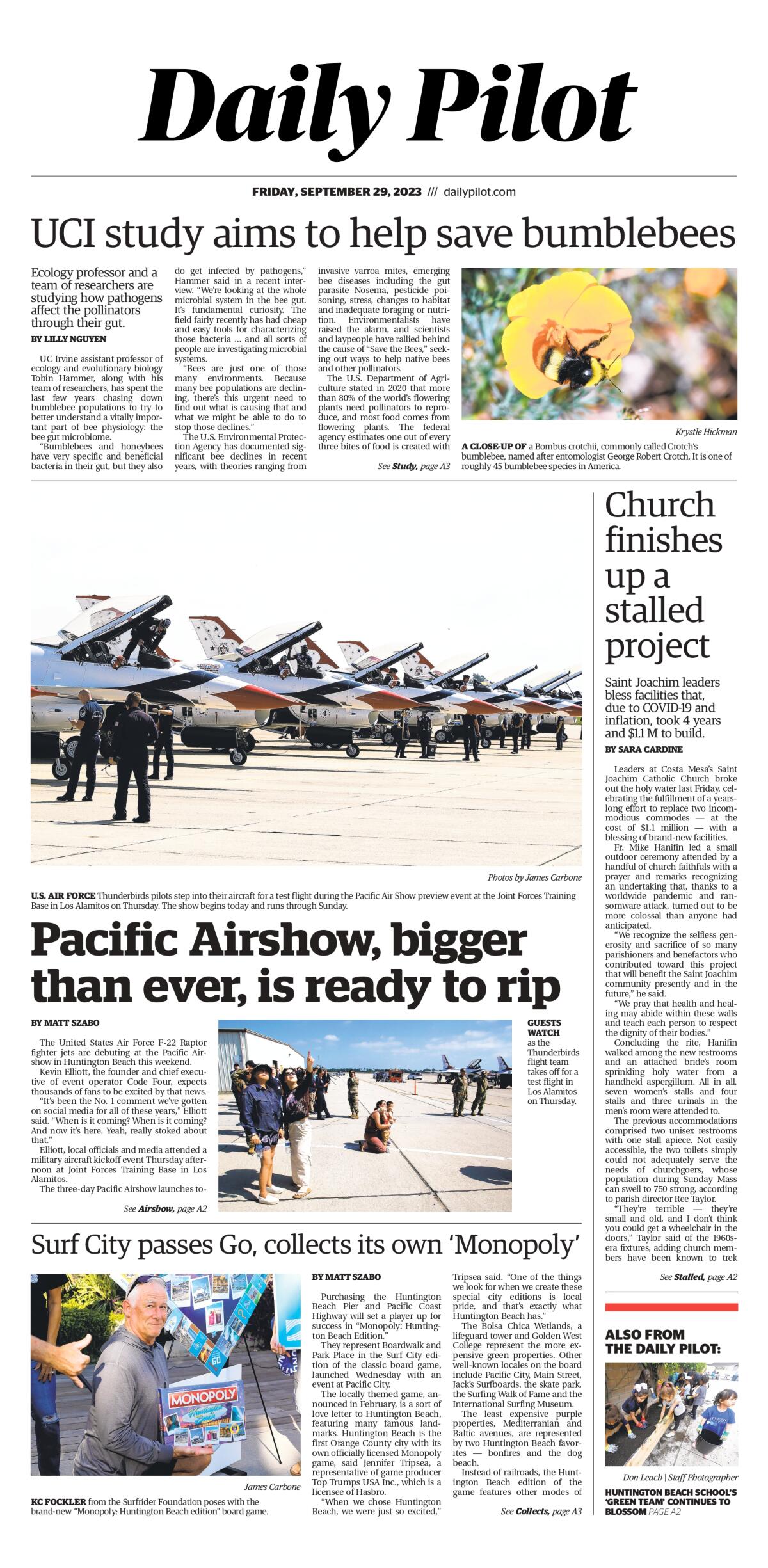 Front page of the Daily Pilot e-newspaper for Sept. 29, 2023.