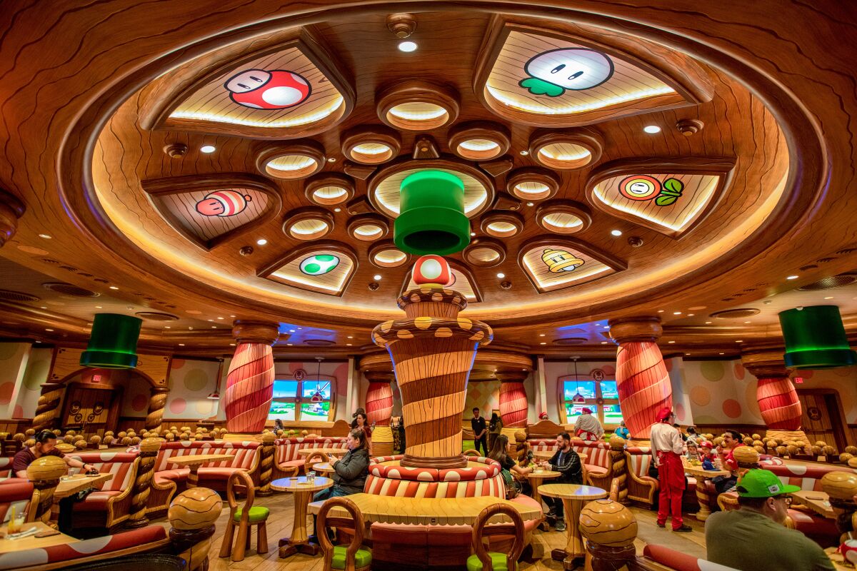 inside of an elaborate game-themed restaurant