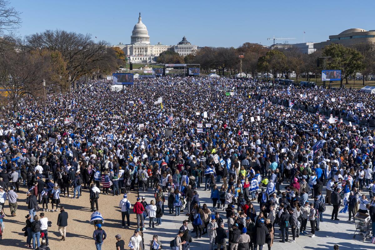 People attend the March for Israel rally.
