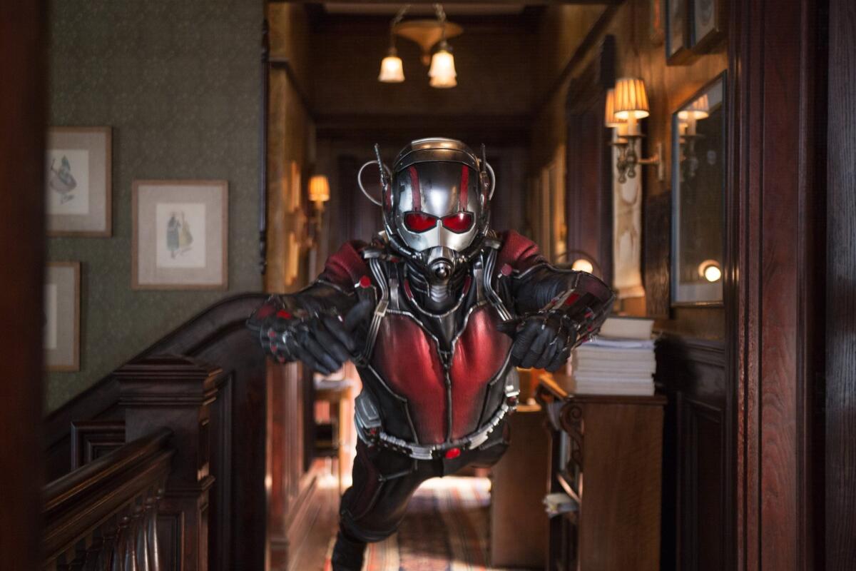 Paul Rudd plays Scott Lang/Ant-Man in a scene from Marvel's "Ant-Man." The film debuted at No. 1 in the United States and Canada with $58 million.