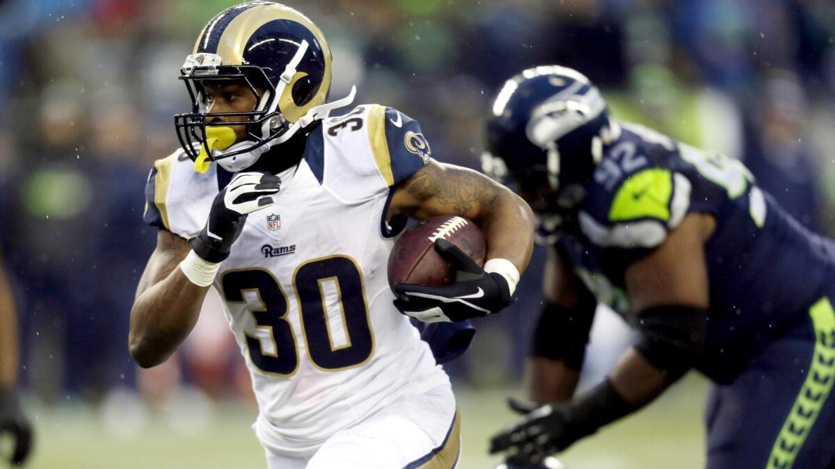 Running back Todd Gurley, who rushed for 1,106 yards and 10 touchdowns as a rookie last season, figures to be a cornerstone of the Rams' offense again next season.