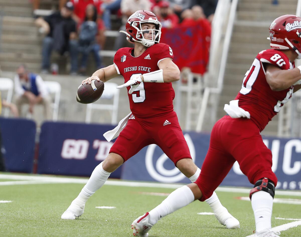 Fresno State quarterback Jake Haener ranks sixth in the NCAA this season with 22 touchdown passes.