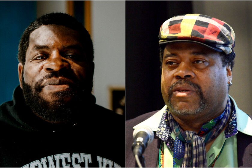 Diptych of authors Hanif Abdurraqib(left) and Greg Tate/