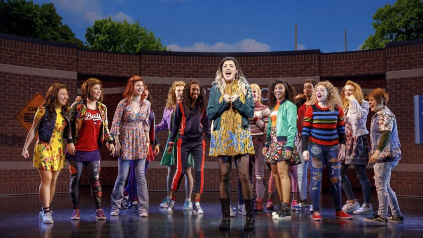Barrett Wilbert Weed as Janis Sarkisian, with the company of "Mean Girls."