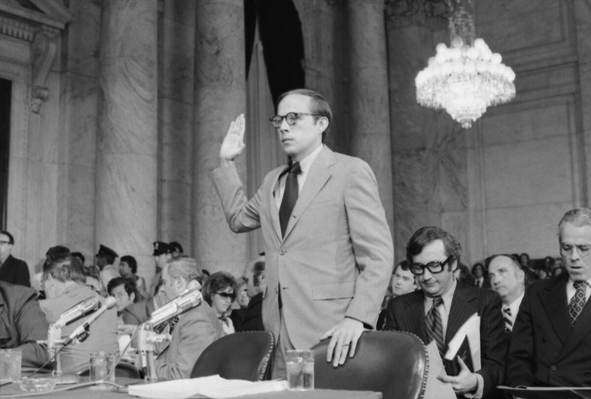 John W. Dean on the second day of testimony in front of the Senate Watergate Committee in 1973.