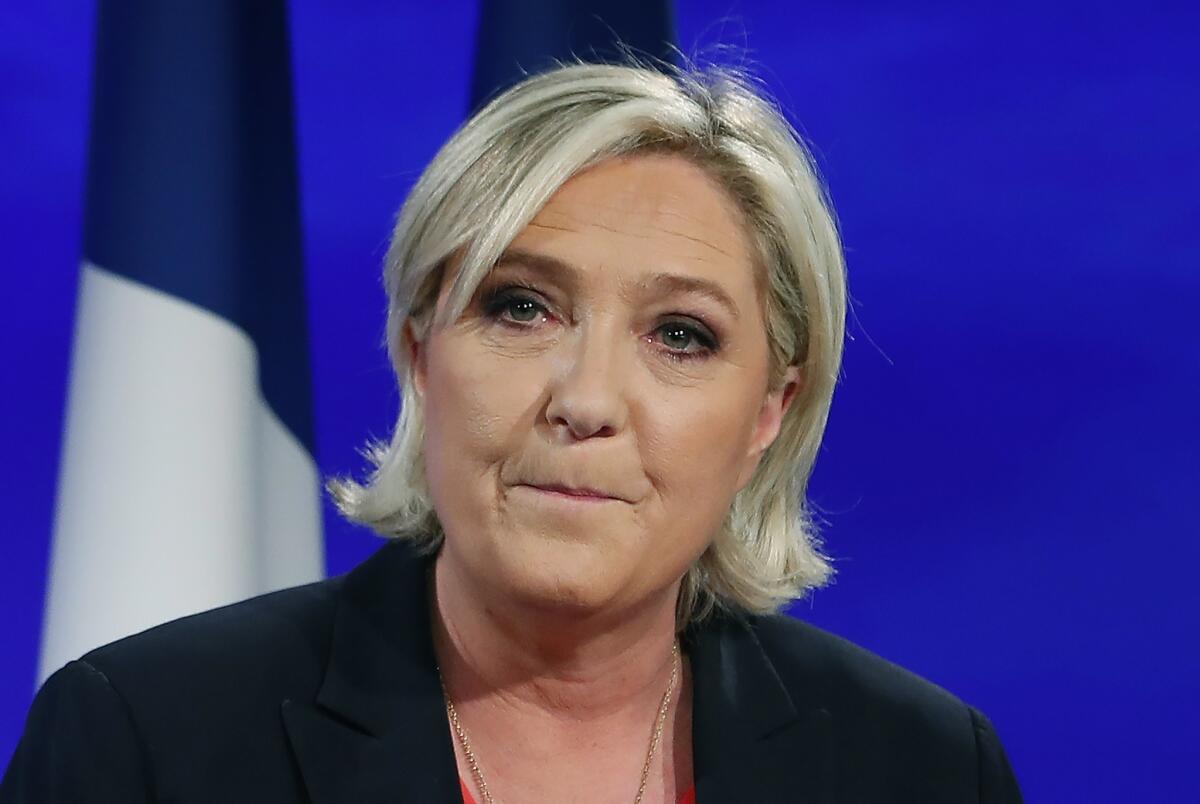 Marine Le Pen delivers her concession speech Sunday after being defeated in the French presidential election. (Ian Langsdon / European Pressphoto Agency)