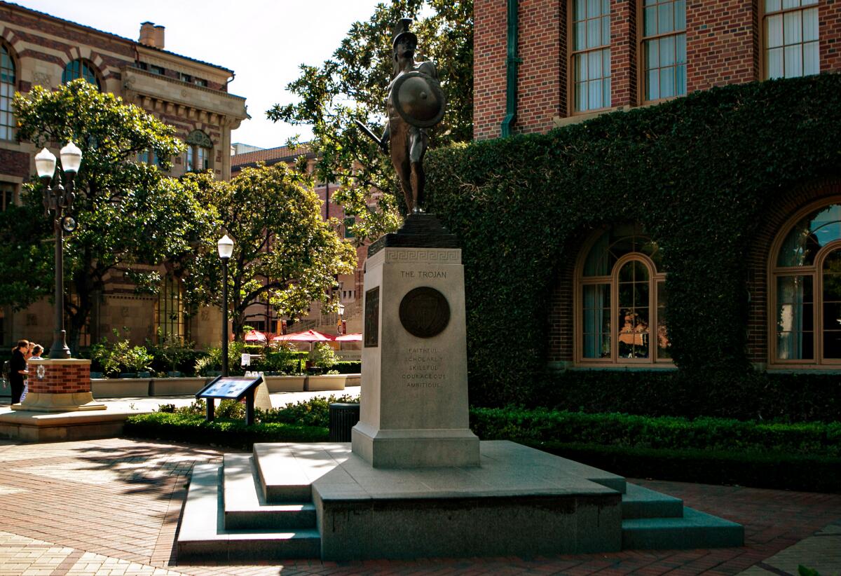 The Tommy Trojan statue seen on July 28 at USC. 