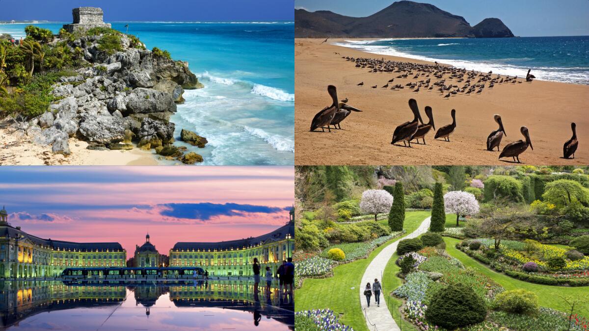 Clockwise from top left: Tulum, Mexico; Todos Santos, Baja California; Vancouver Island; Bordeaux