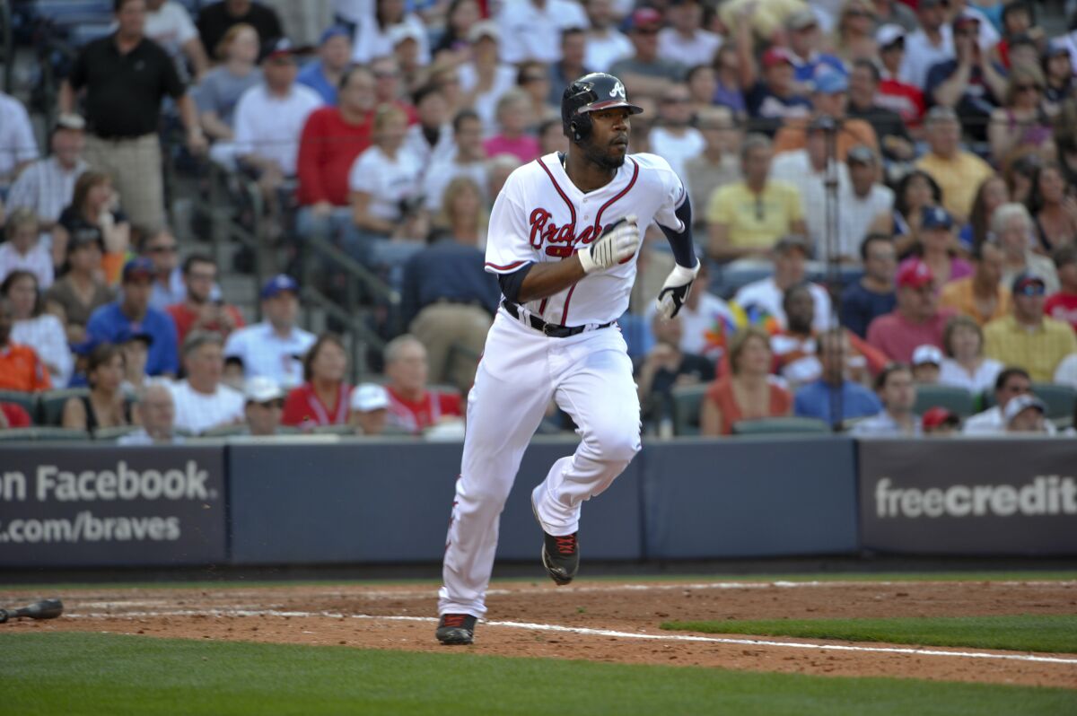 La recrue des Braves d'Atlanta Jason Heyward lors du match d'ouverture de l'équipe contre les Cubs de Chicago.