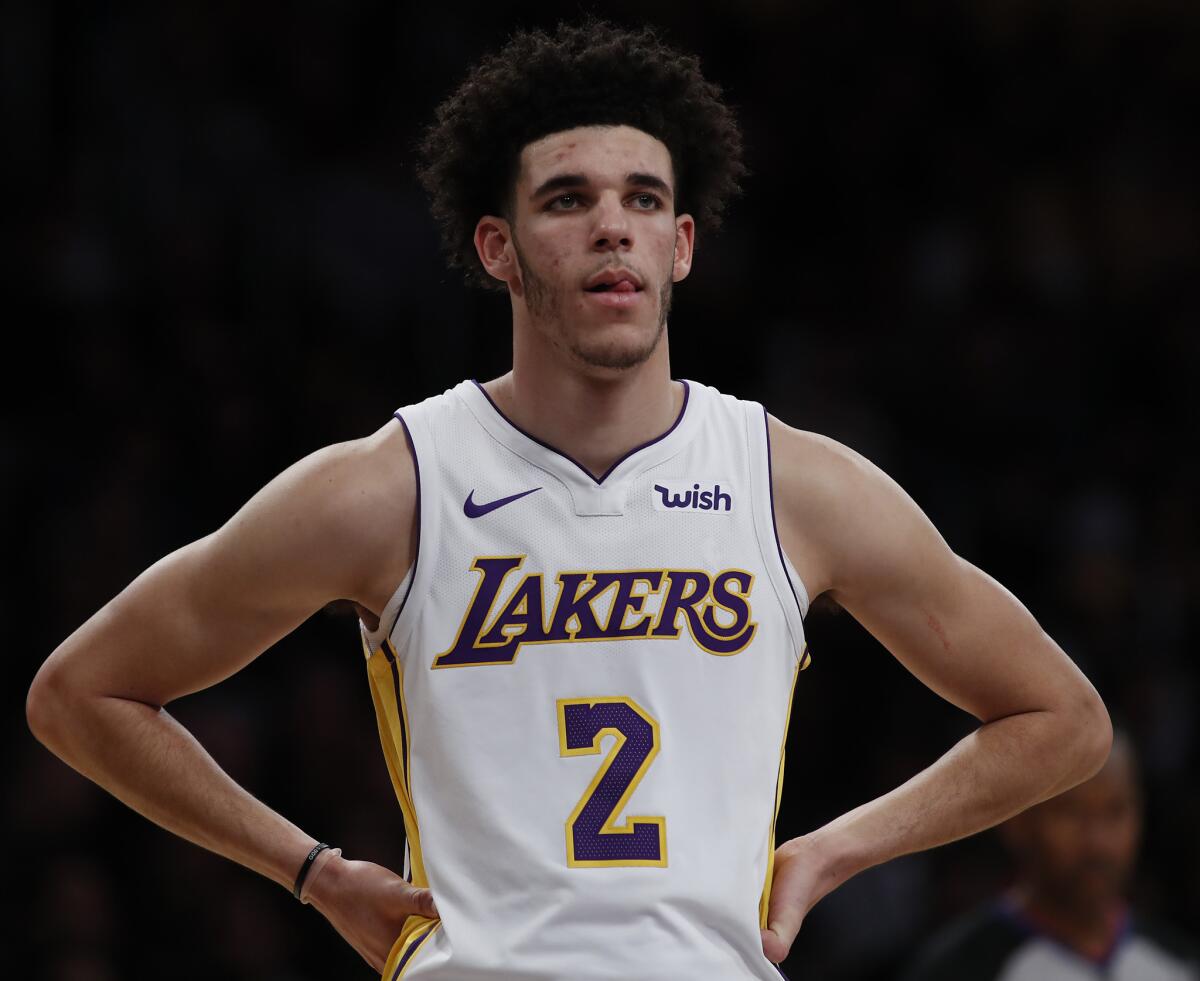 Lakers guard Lonzo Ball missed 30 games last season because of injuries to his left knee and left shoulder.