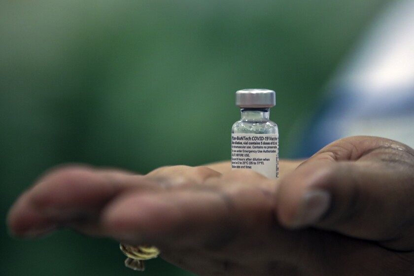 A vial of COVID-19 vaccine that was delivered to Arrowhead Regional Medical Center in Colton.