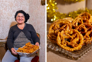 Crispy and sticky Italian cartellate cookies, right, from Michelangela "Lina" Pompilio, left.