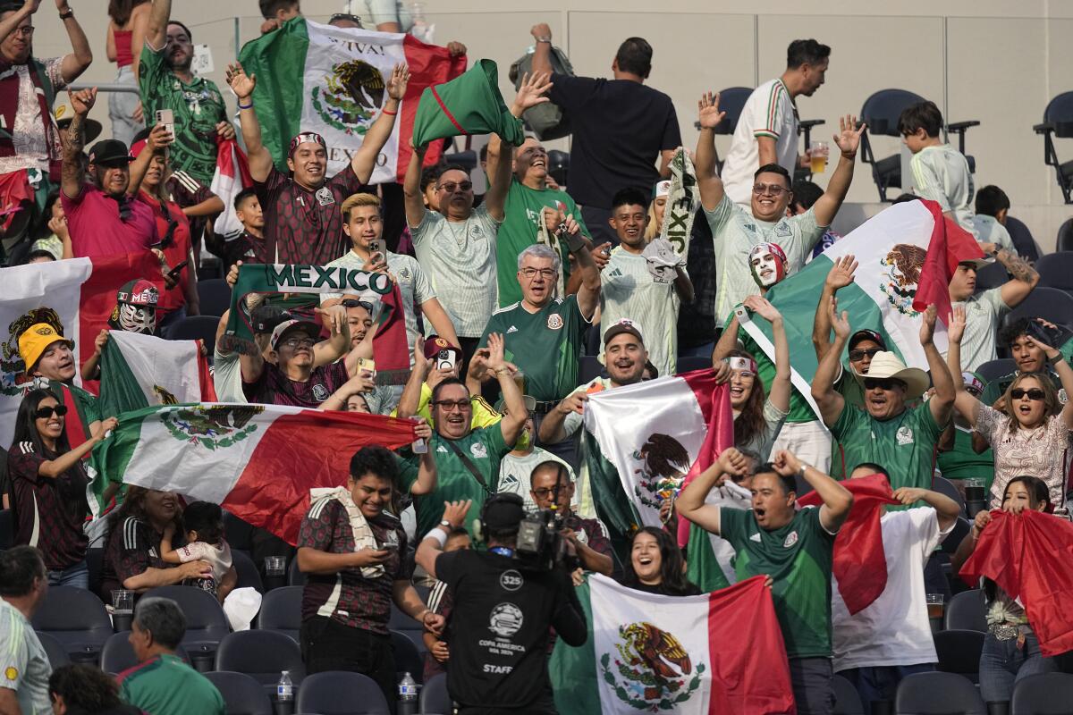 Mexico fans cheer from the stands during a Co