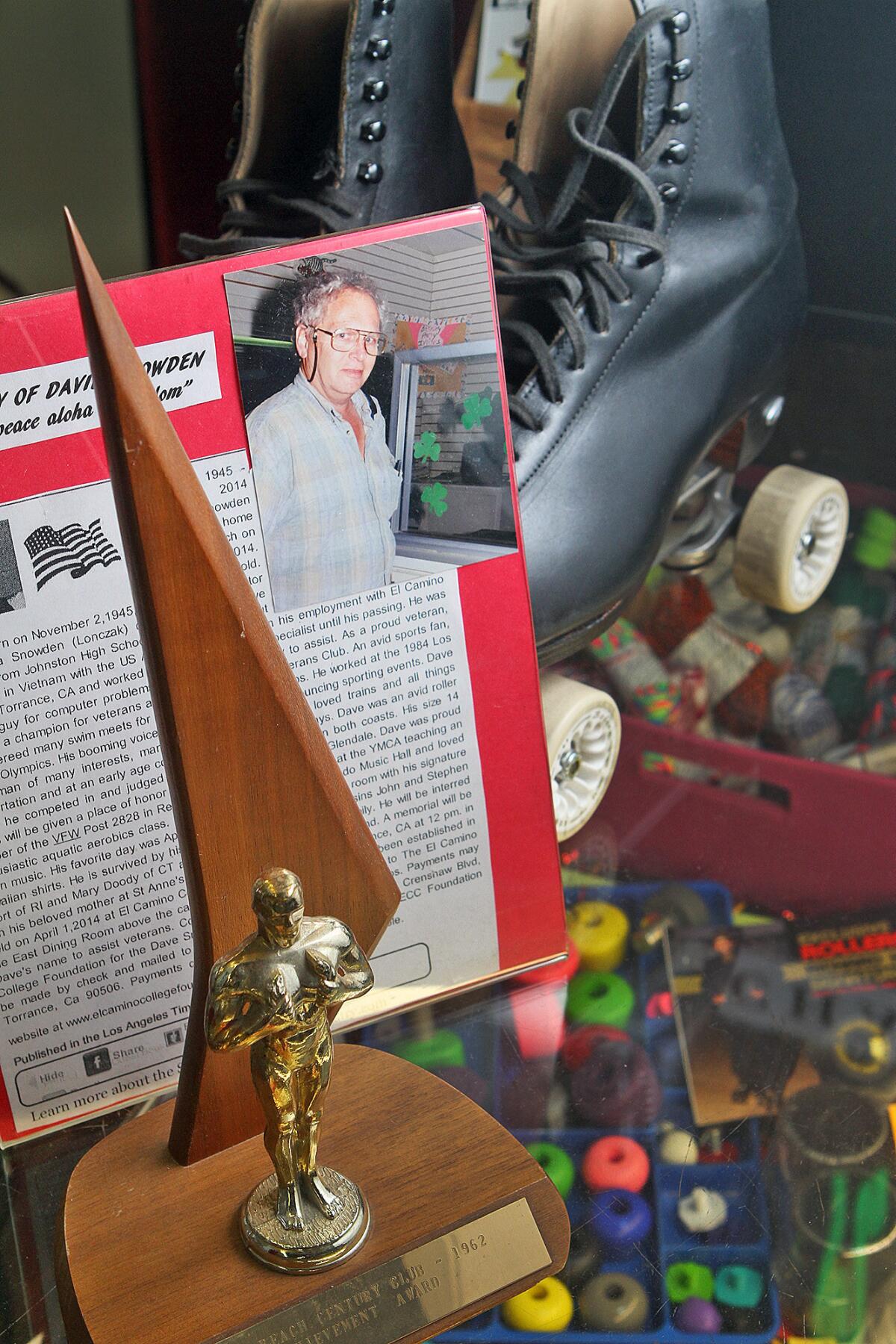 A memorial to David Snowden at Moonlight Roller Way in Glendale on Thursday, March 27, 2014. Snowden died recently, but when alive, he was a regular skater, contest judge, and competitive skater.