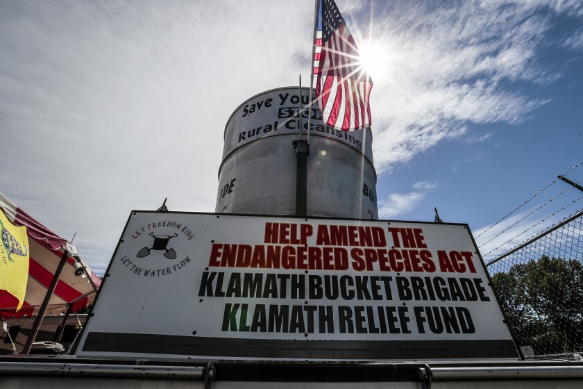  A display of the Klamath Bucket Brigade in Klamath Falls, Ore.