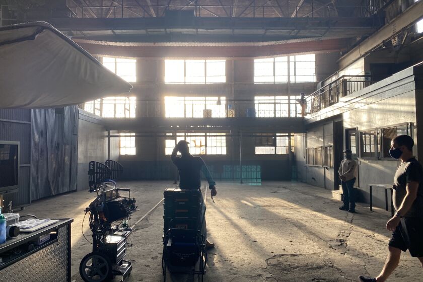 The set of "Songbird," a thriller set during the pandemic, and shot in Los Angeles in July, 2020.