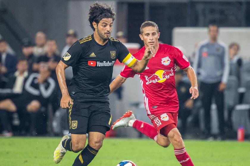 LOS ANGELES, CA - AUGUST 11: Carlos Vela #10 of Los Angeles FC during Los Angeles FC's MLS match against New York Red Bulls at the Banc of California Stadium on August 11, 2019 in Los Angeles, California. Los Angeles FC won the match 4-2 (Photo by Shaun Clark/Getty Images)