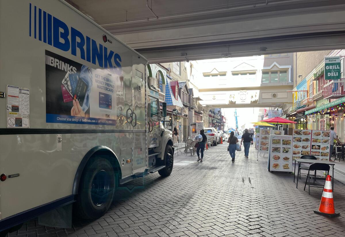 A Brink's truck parked near the entrance of St. Vincent Court on Sept. 23.