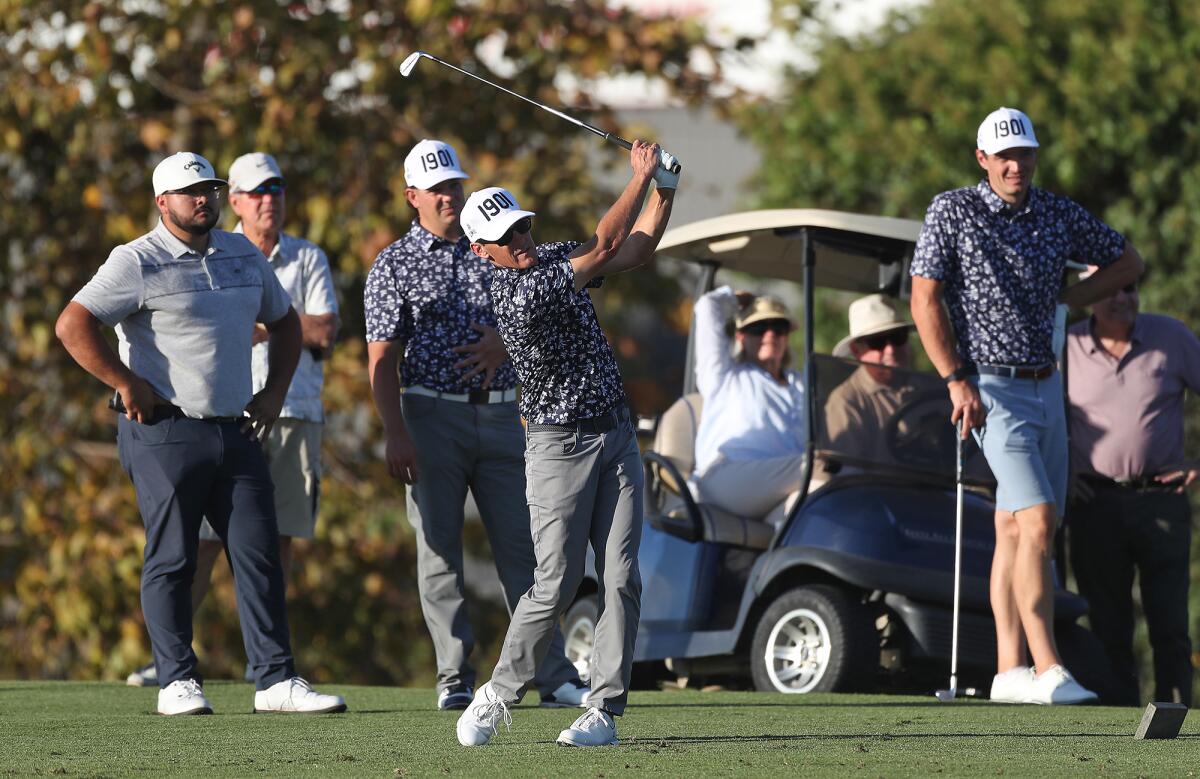 Team captain Geoff Cochrane of Santa Ana Country Club hits a drive on a par-three during the annual Jones Cup on Wednesday.