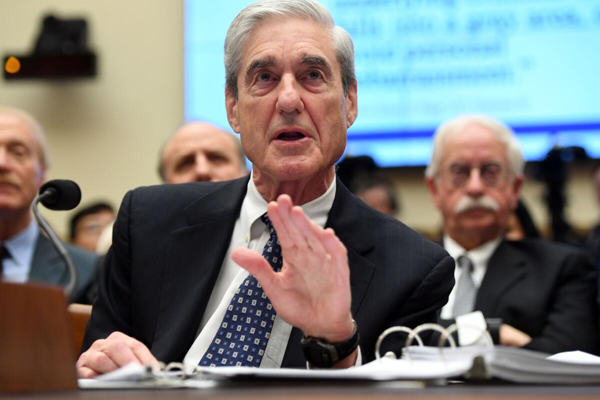 Former special counsel Robert Mueller testifies before Congress on Wednesday.