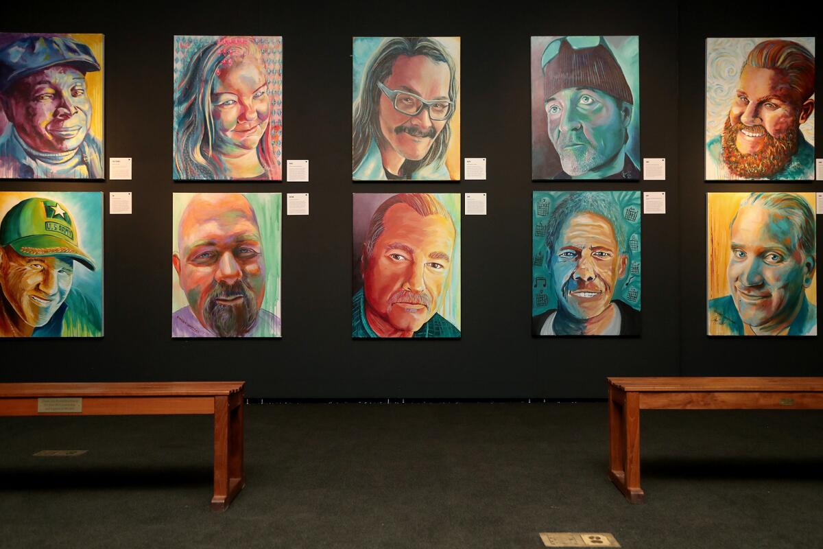 Portrait paintings of unhoused and formerly unhoused individuals from Anaheim