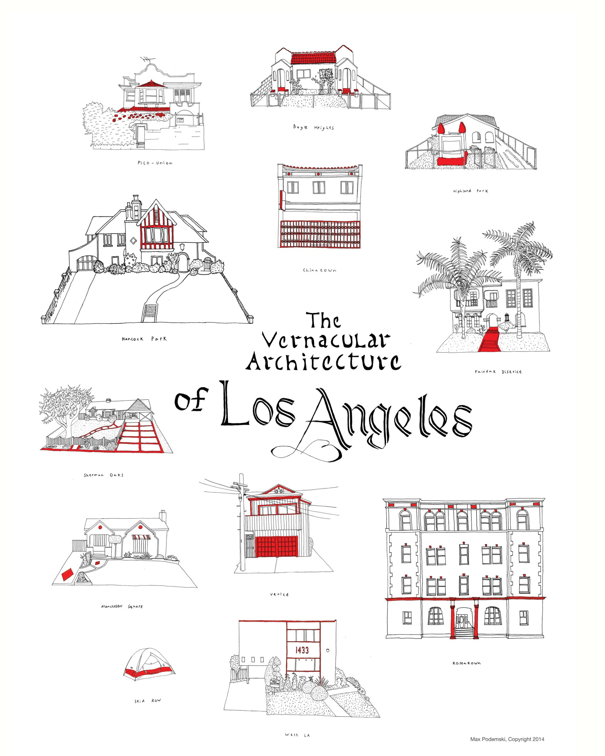 A poster "The Vernacular Architecture of Architecture of Los Angeles"