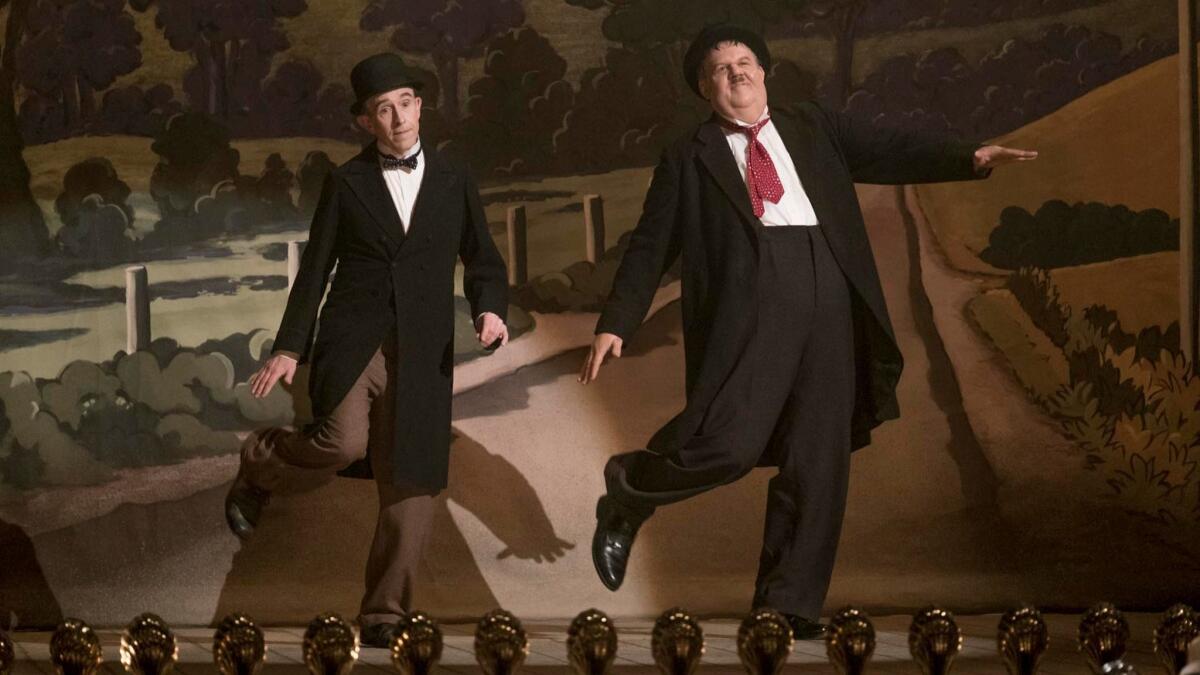 Steve Coogan, left, and John C. Reilly portray the great comedy duo Laurel and Hardy in a scene from the movie "Stan and Ollie."