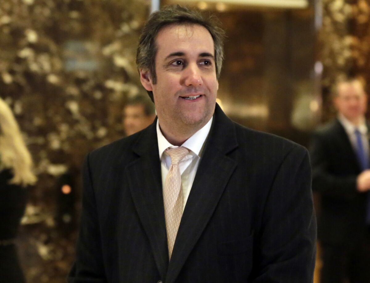 In this Dec. 16, 2016 file photo, Michael Cohen, an attorney for Donald Trump, arrives in Trump Tower in New York.