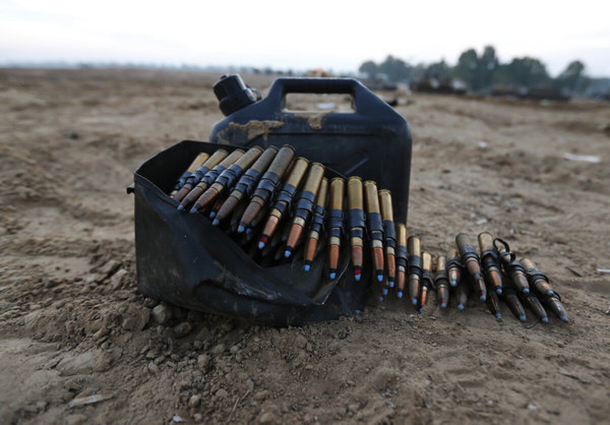 Ammunition of an Israeli army tank is seen at a staging area near the Israel-Gaza Strip Border in southern Israel.