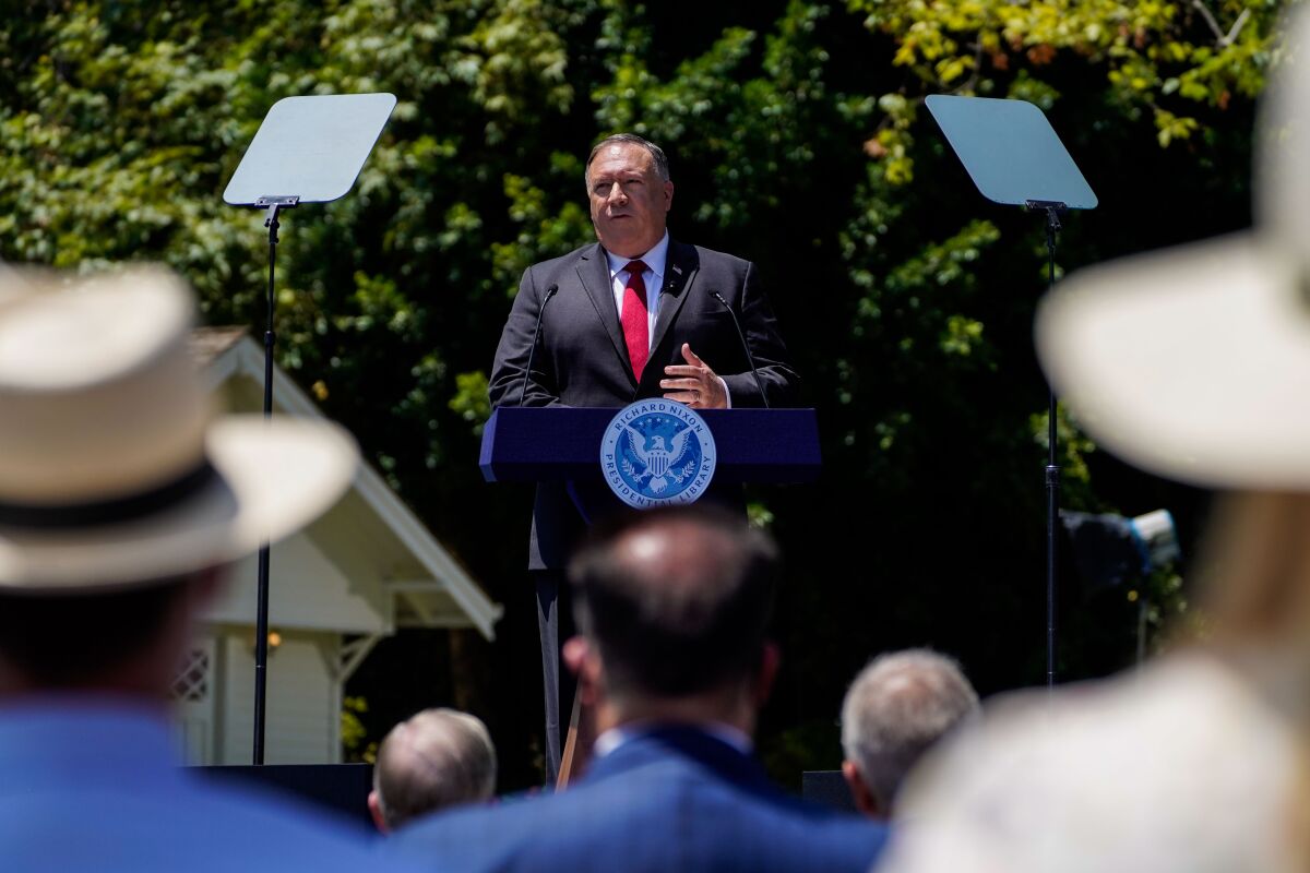 Secretary of State Michael Pompeo at the Richard Nixon Presidential Library.