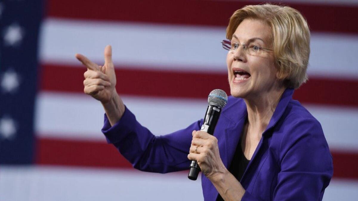 Democratic presidential candidate Sen. Elizabeth Warren of Massachusetts, seen speaking at an event in Las Vegas in April, has called for a wealth tax.