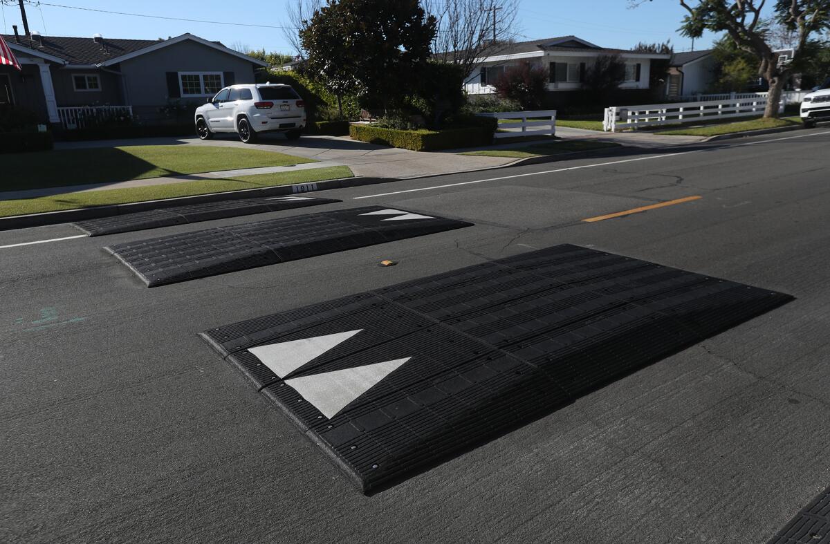 One of two sets of speed cushions installed on Highland Drive.