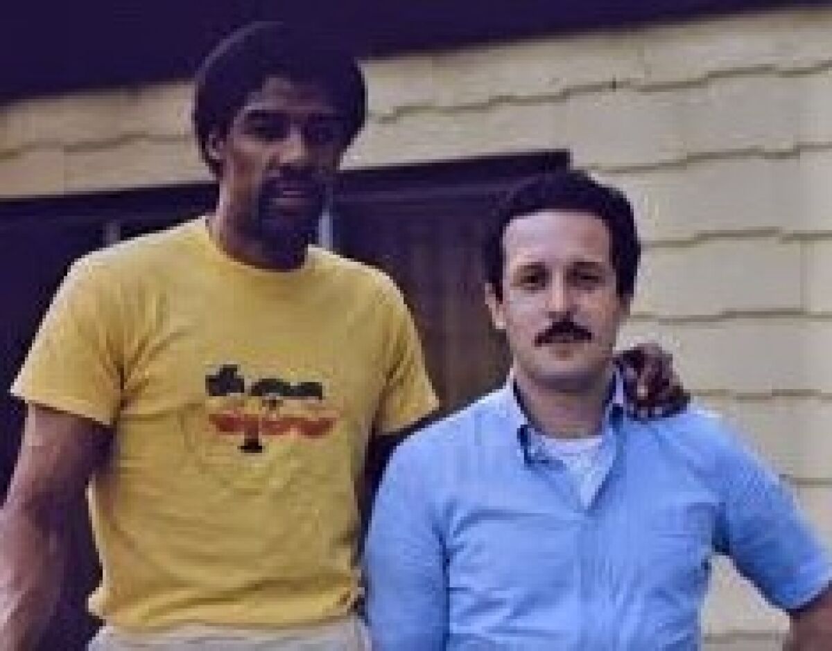 Julius Erving, left, was the first NBA star that Italian broadcaster Giorgio Gandolfi interviewed.