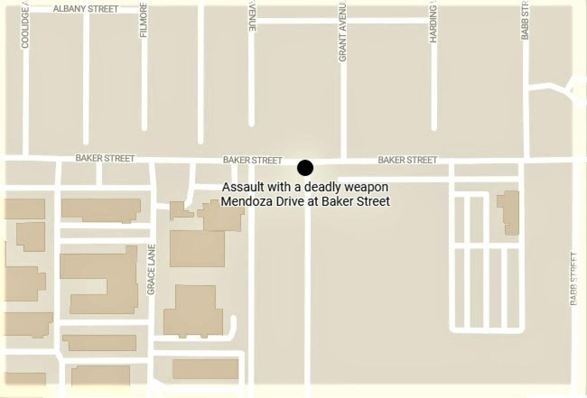 A Costa Mesa man was arrested early Monday after allegedly striking another man in the face with a section of plywood.