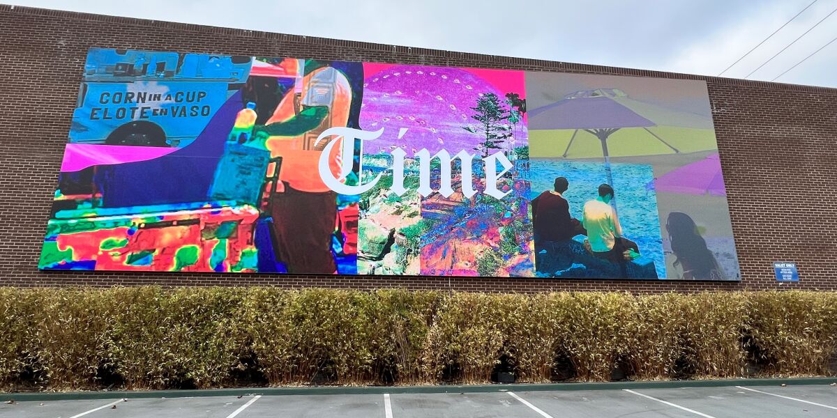 "Time" is a new mural by Gabriella Sanchez commissioned by Murals of La Jolla at 7611 Fay Ave.
