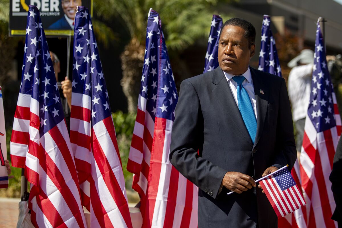Larry Elder in Monterey Park Sept. 13, the day before the end of California's recall voting. 
