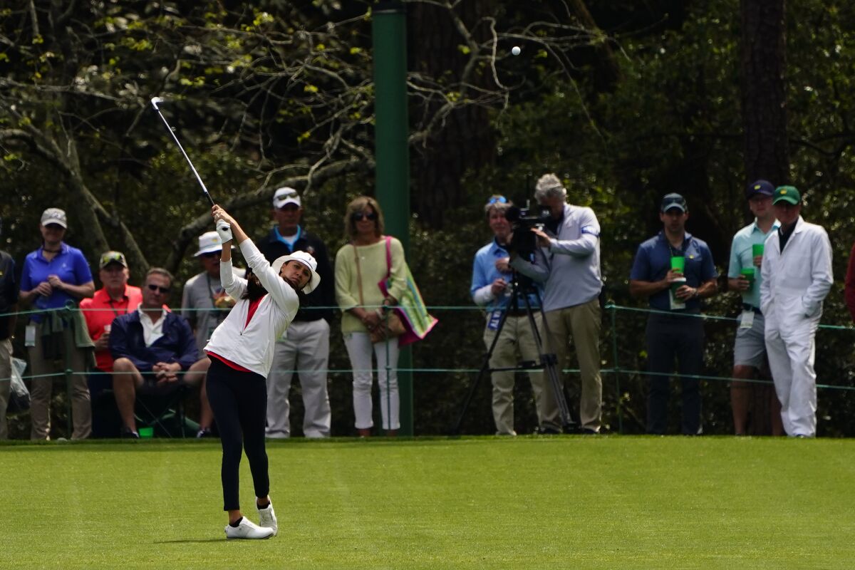 Anna Davis hits on the 16th hole during the final round of the Augusta National Women's Amateur on April 2.