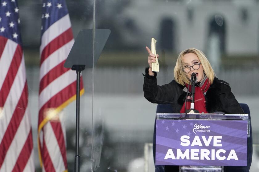 FILE - In this Wednesday, Jan. 6, 2021 file photo, Pastor Paula White leads a prayer in Washington, at a rally in support of President Donald Trump called the "Save America Rally." On Sunday, Jan. 10, the first day of Christian worship services since the Capitol riot, religious leaders who have supported the president in the past delivered messages ranging from no mention of the events of that day to incendiary recitations of debunked conspiracy theories. (AP Photo/Jacquelyn Martin, File)