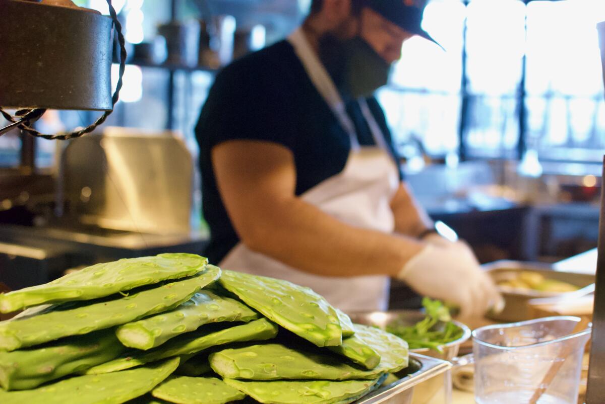 Nopales and chef Juan Hernández at Valley.