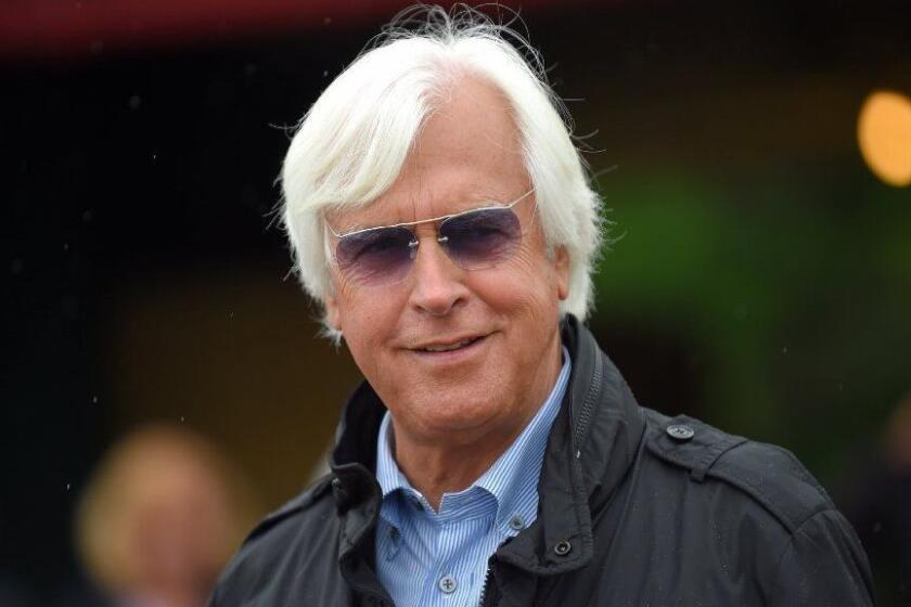Baltimore,MD--5/16/18-- Bob Baffert the trainer for Kentucky Derby winner, Justify, waits for the hore to arrive at Pimlico for the 143rd running of Preakness Stakes. Lloyd Fox,Baltimore Sun Staff--DSC_3331.JPG