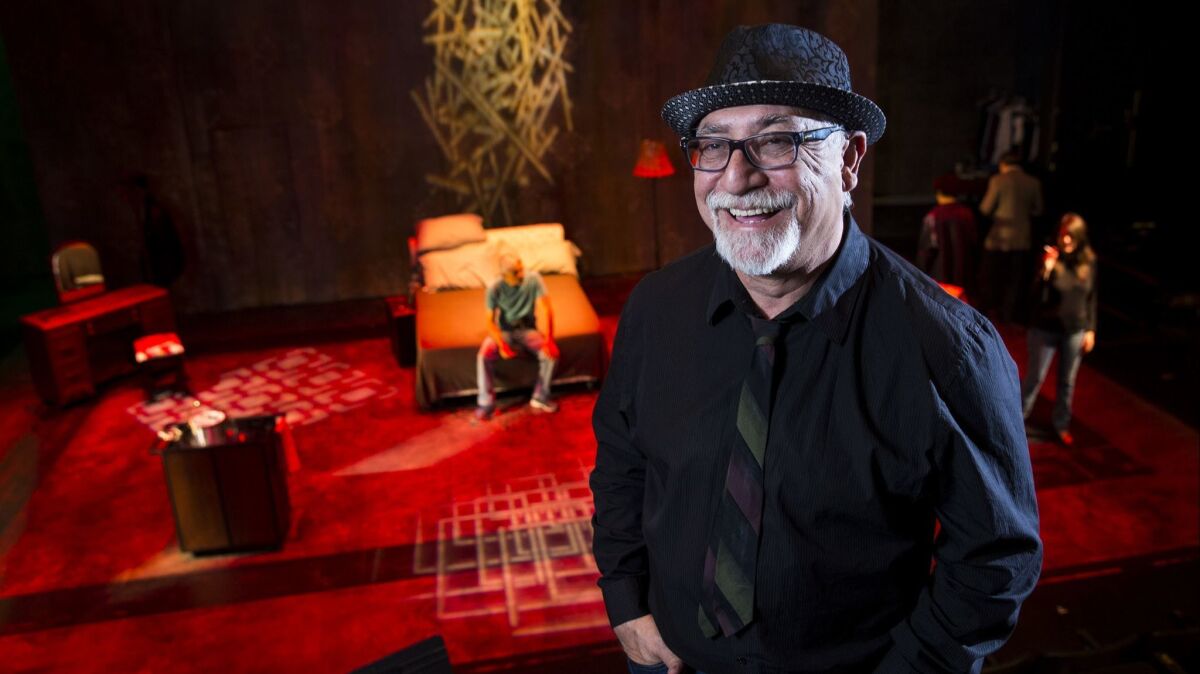 José Luis Valenzuela, founder of the LatinoTheater Company, during a rehearsal of the play "Premeditation," at the Los Angeles Theater Center in downtown L.A.