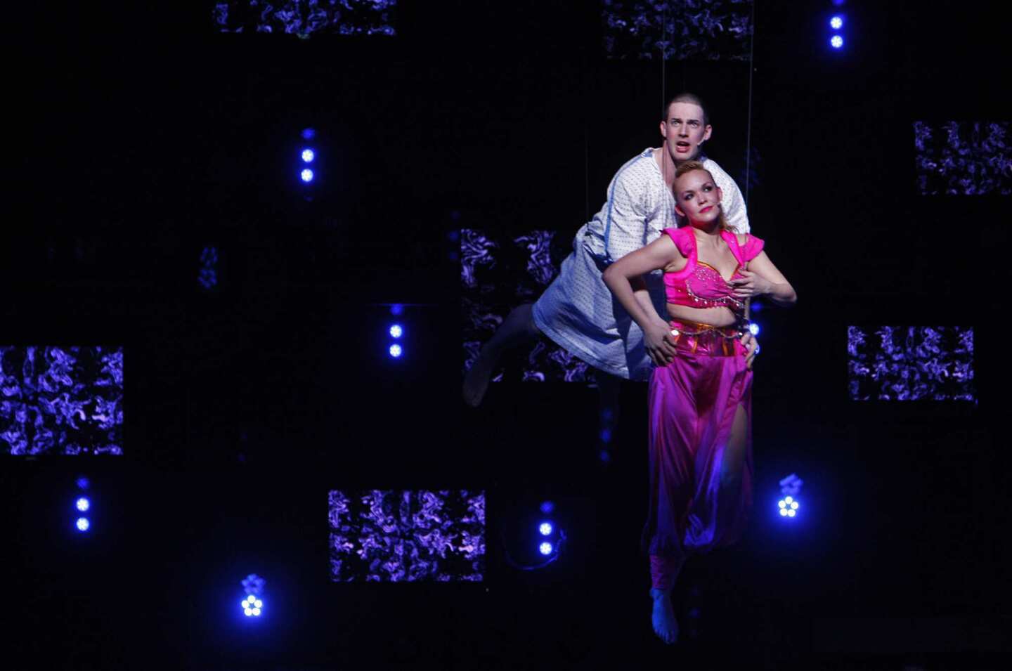At the height of Tunny's dream, he and his nurse, portrayed by Scott J. Campbell and Nicci Claspell, enact an aerial ballet.