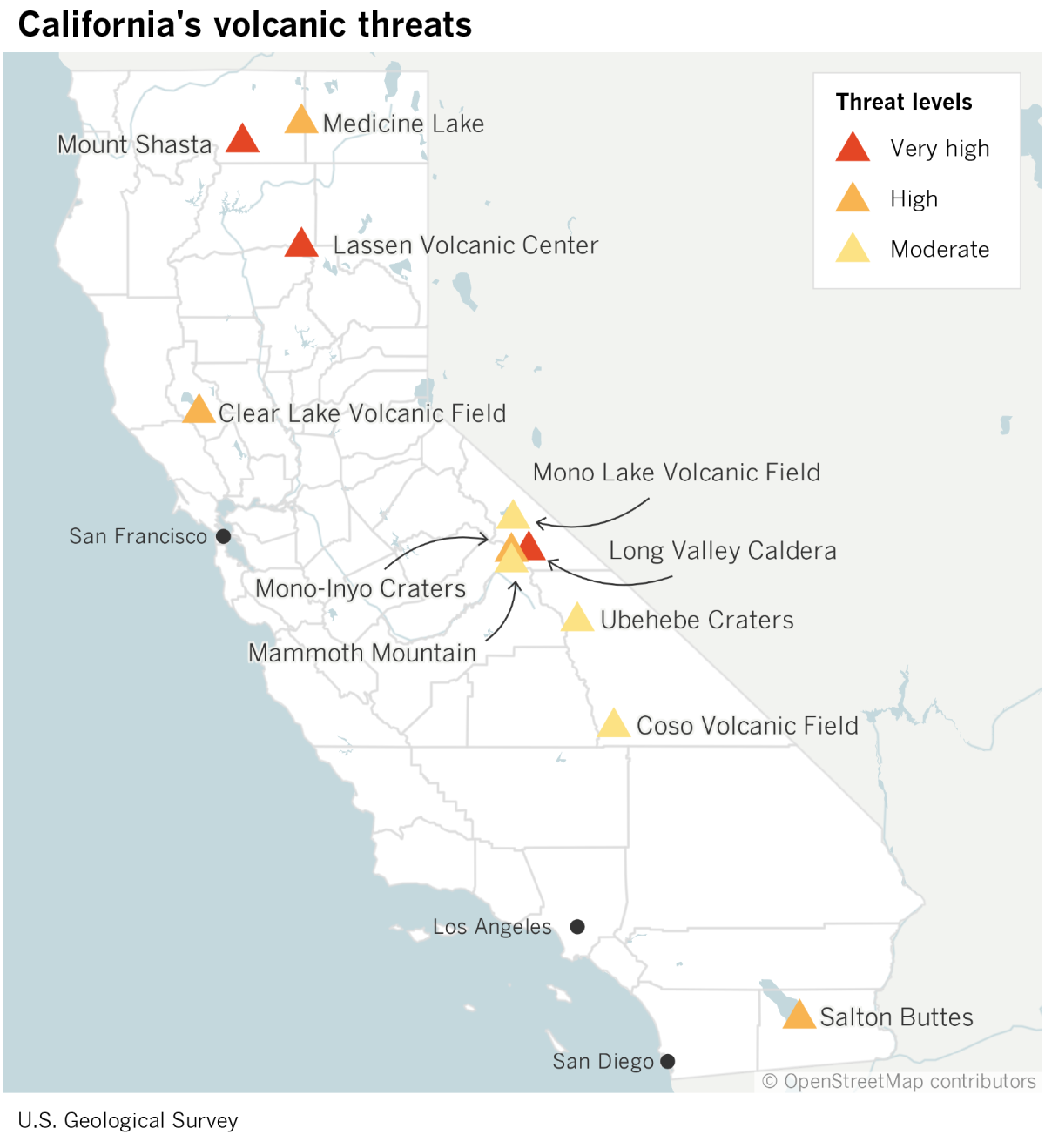 Map of volcanoes in California