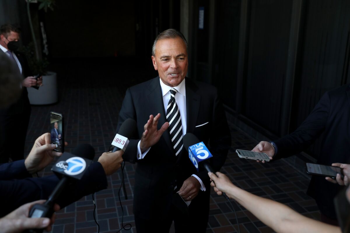 Rick Caruso meets the press downtown on Friday, Feb. 11, 2022 in Los Angeles, CA.